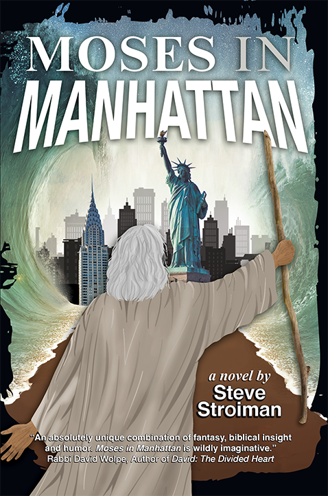 Book cover showing Moses facing the Manhattan skyline.